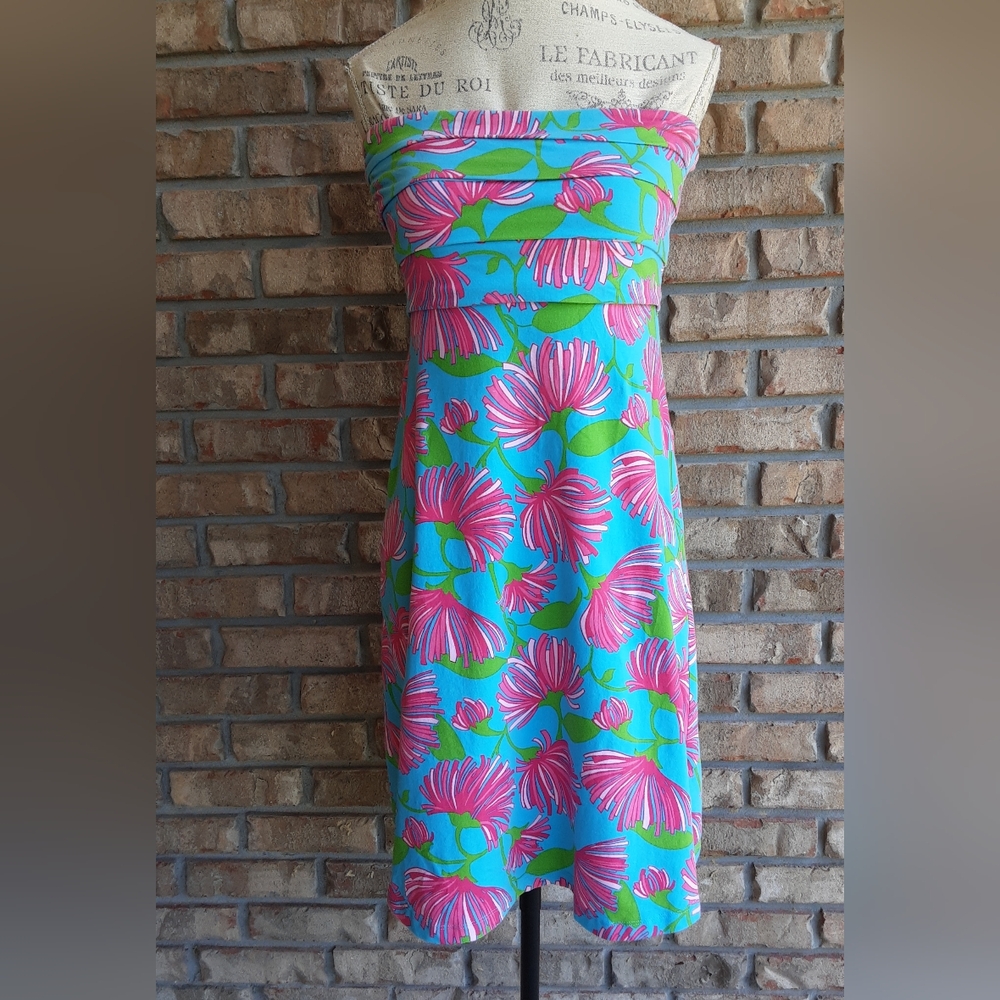Lilly Pulitzer Petula Pink Floral Tropical Print Strapless Dress.